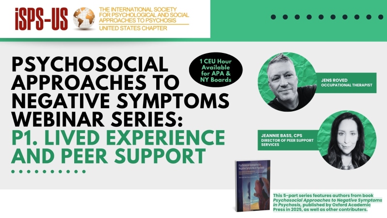 Product Description: LOOKING FOR CE-CREDITS? VISIT OUR CE-PLATFORMCE-GOTO PURCHASE THIS WEBINAR AS A CE-ELIGIBLE SELF-PACED COURSE.</br></br>Welcome to the ISPS-US webinar recordings store!At ISPS-US, we're dedicated to promoting psychological and social approaches to psychosis, transforming the mental health system. As a member, you gain exclusive benefits, including free access to all our webinars. Join our community of like-minded individuals bybecoming a memberand support our mission. Membership starts at just $6.67 per month and includes free access to our webinar store (log-in to see the discount.)</br></br>Webinar Description:</br></br>This webinar was Session 1 of ISPS-US's series "Psychosocial Approaches to Negative Symptoms." Read full course details here: https://isps-us.org/negative-symptoms/info.html</br></br>Description Part 1 : Jens Tódor Roved - Lived Experience and Meaning This talk includes an in-person narrative about childhood sexual abuse, how it resulted in detachment from the world and made the repression of the conscious Self possible, unaware of the underlying trauma for 30+ years. It tells a story of self-hatred, self-pity, and self-fulfilling prophecies that voices had pronounced. What might be diagnosed as negative symptoms was seeking comfort in isolation, surviving isolation. The continuous need to seek refuge. Struggling with everyday life, chores, education, finding a partner, and making decisions while in constant dialogue with voices. Dealing with the aftermath. So, what happened to make the breakthrough? Choosing life means sharing the trauma. Meeting the right people at the right time and them reaching out. The ability to make life choices, find occupational balance, and engage in meaningful activities such as sport. Moreover, realizing the desire to not recover from hearing voices but instead choosing to be a whole person and live according to occupational justice. Part 2: Jeannie Bass, CPS - Lived Experience and Peer Support Traditional clinical approaches often describe reduced motivation, emotional expression, and social withdrawal as “negative symptoms” of psychosis — fixed deficits that reflect loss of functioning. But for many people with lived experience, these states are far more complex, purposeful, and intertwined with identity, meaning, and survival. In this presentation, Jeannie Bass draws from her personal story of psychosis, hospitalization, and recovery to reconsider these experiences through a broader, more human lens. This presentation will explore how cognitive slowing/quieting, retreat from relationships, flattening, and loss of initiative can emerge from spiritual crisis, identity disruption, chronic invalidation, or overwhelming internal and external worlds. Jeannie will contrast clinical explanations with psychological, spiritual, and peer-based interpretations, highlighting how these states often serve as protective or adaptive responses rather than evidence of deficit. Participants will also be introduced to peer-developed strategies that support reconnection, engagement, and meaning-making, including relational safety, choice, creative expression, and narrative reconstruction.</br></br>Presenter Bios:</br></br>Jens Roved</br></br>First and foremost, I am a voice hearer and psychosis survivor. I am a photographer, an occupational therapist, and father of two girls. I am educated at Lund University, Sweden and live in Copenhagen, Denmark. I worked previously as an occupational therapist at a palliative care unit in Malmö, Sweden and these days I teach occupational safety and preventive health care for work space at production schools.</br></br>Jeannie Bass, CPS</br></br>Jeannie Bass, CPS, is a voice hearer and someone who lives with other extreme states. She is the Director of Peer Support Services at a public-sector psychiatric hospital in Massachusetts and an advocate and a leader in the Hearing Voices Movement. With over a decade of experience in peer support within clinical and public-sector psychiatric settings, she brings a meaning-centered, connection-focused, human-experience approach to psychosis. Jeannie is a Hearing Voices Network trainer and provides training and speaking for clinicians, attorneys, students, and people with lived experience. Her personal story and advocacy have been featured on NBC, and she serves on the HVN-USA Board of Directors. She is the co-author of the online Active Learning course Reframing Psychosis Spectrum Experiences, currently available, and the accompanying workbook, forthcoming from Cognella in early 2026. Jeannie’s work is grounded in social justice and the belief that voices, visions, and alternative ways of experiencing reality deserve dignity, curiosity, and relational safety within traditional mental health care and in our broader society.</br> Negative Symptoms: Lived Experience & Peer Support